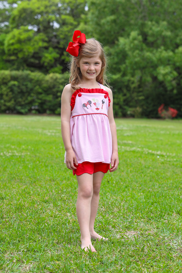 Mouse Embroidery Scalloped Short Set