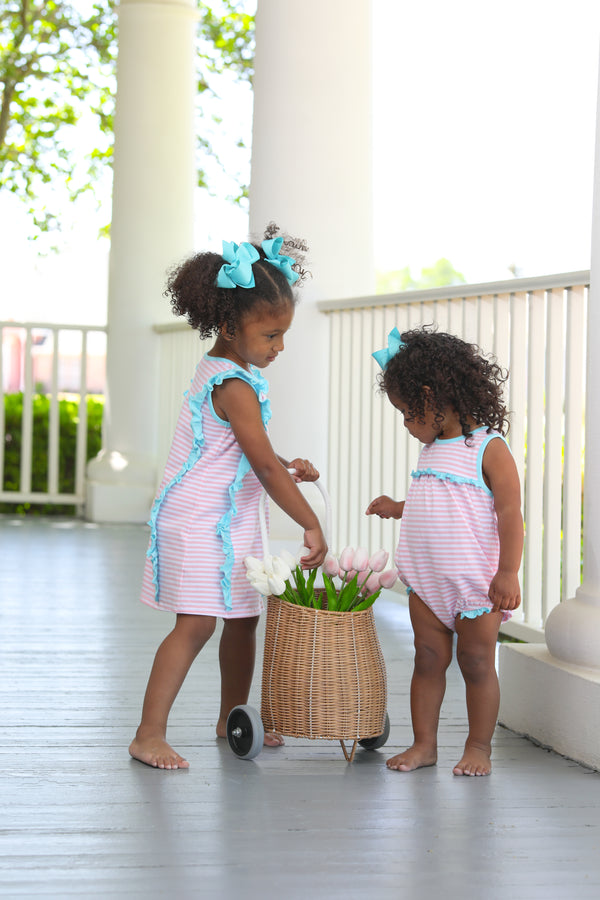 Hazel Dress- Light Pink Stripe/Aqua