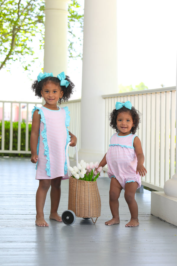 Hazel Dress- Light Pink Stripe/Aqua