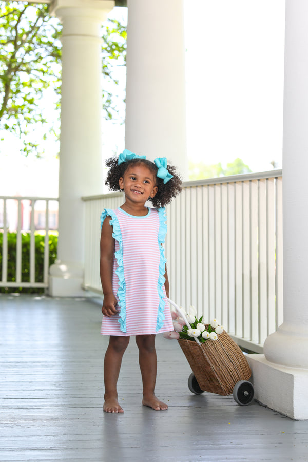 Hazel Dress- Light Pink Stripe/Aqua