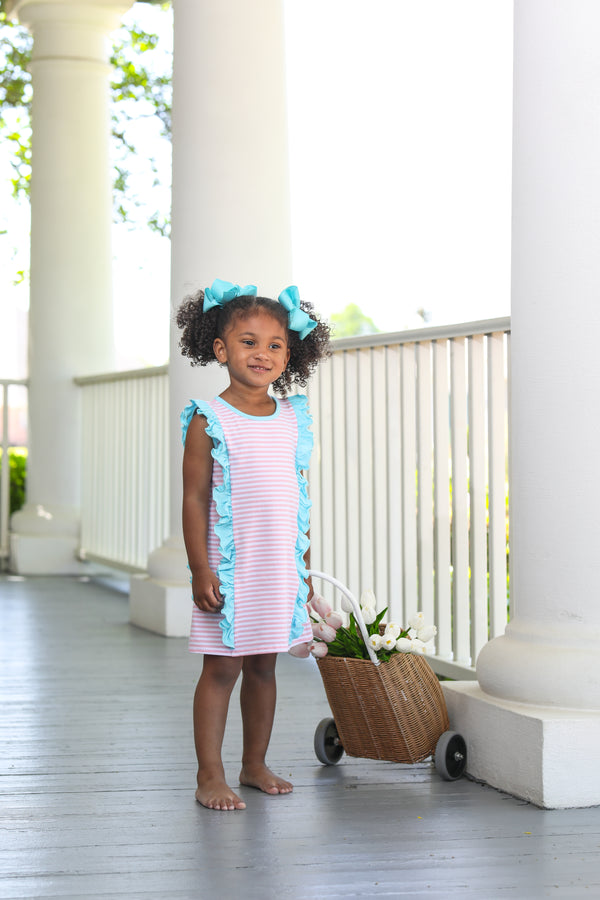 Hazel Dress- Light Pink Stripe/Aqua