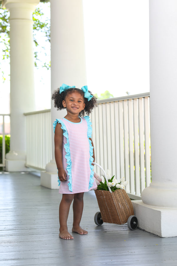 Hazel Dress- Light Pink Stripe/Aqua
