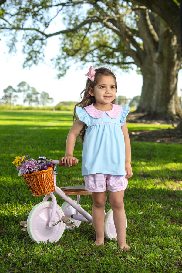 Genevieve Bloomer Set- Light Pink Stripe/Light Blue