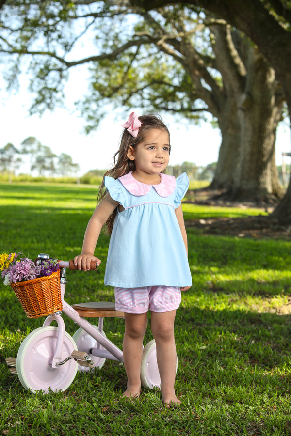 Genevieve Bloomer Set- Light Pink Stripe/Light Blue