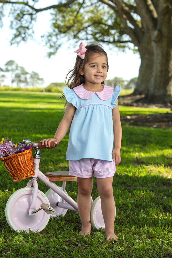 Genevieve Bloomer Set- Light Pink Stripe/Light Blue
