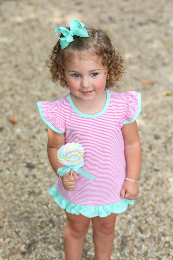 Mary Margaret Diaper Set- Pink Stripe/Mint