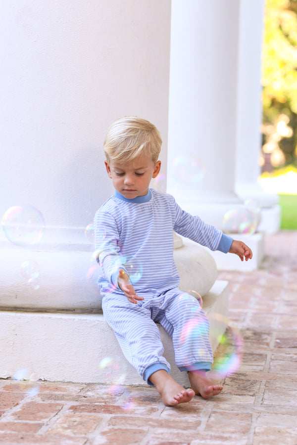 Miller Romper- Steel Blue Stripe