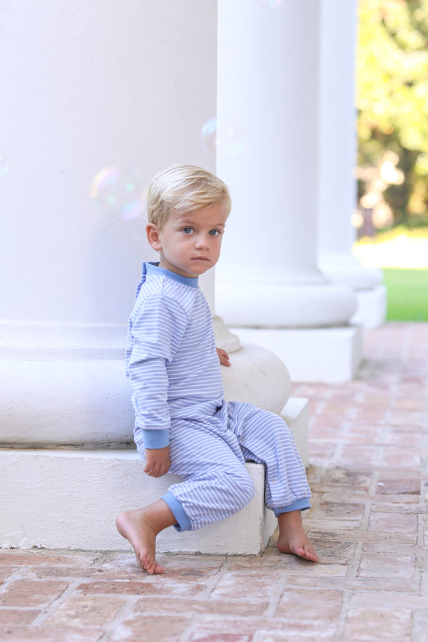 Miller Romper- Steel Blue Stripe