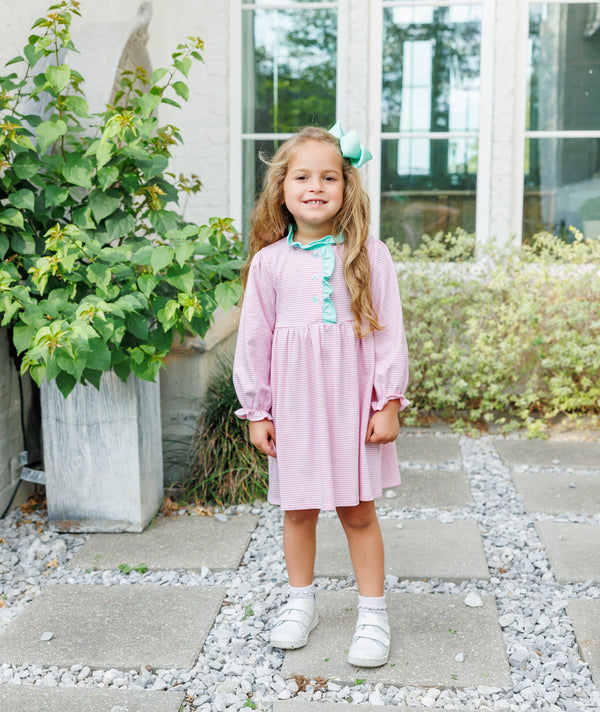 Scarlett Dress- Light Pink Stripe/Mint