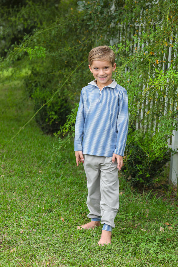 Tucker Pullover Set- Blue Stripe/Beige