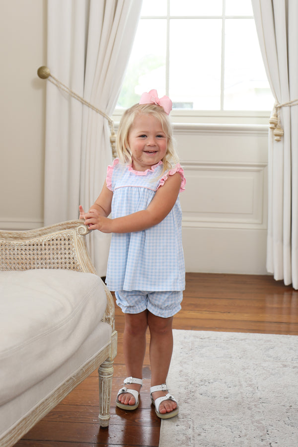 Meredith Bloomer Set- Light Blue Gingham/Light Pink