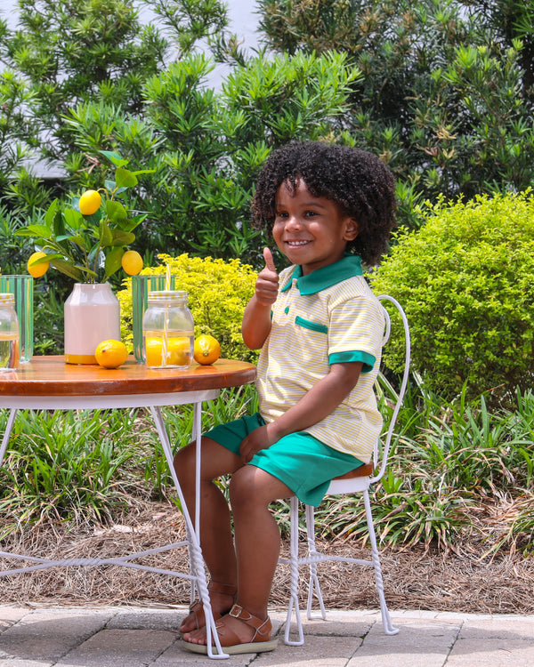 Archie Short Set- Yellow Stripe/Green