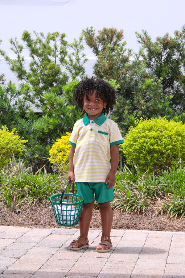 Archie Short Set- Yellow Stripe/Green