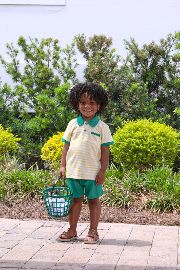 Archie Short Set- Yellow Stripe/Green