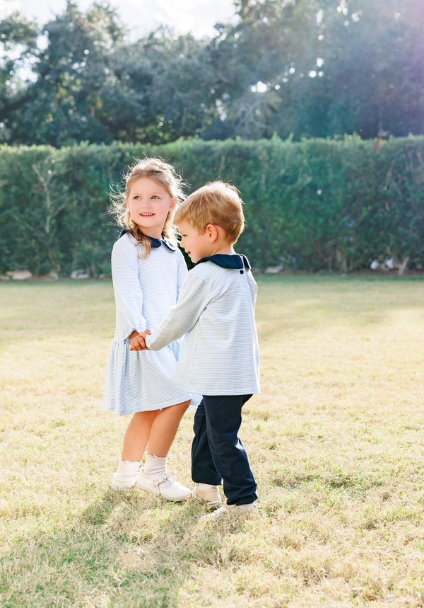 Katherine Dress- Light Blue Stripe/Navy
