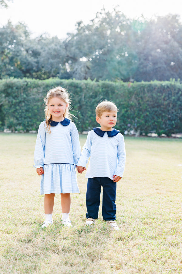 Archie Bloomer Pant Set- Light Blue Stripe/Navy