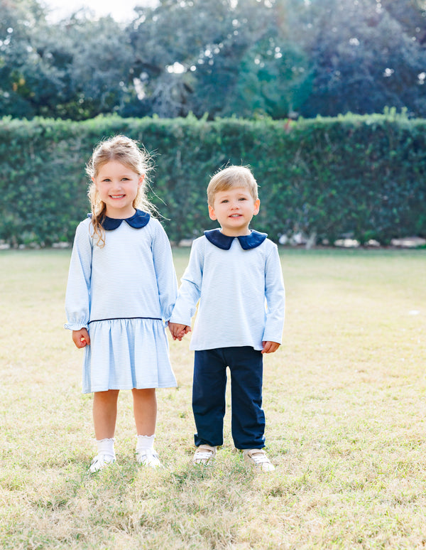 Katherine Dress- Light Blue Stripe/Navy