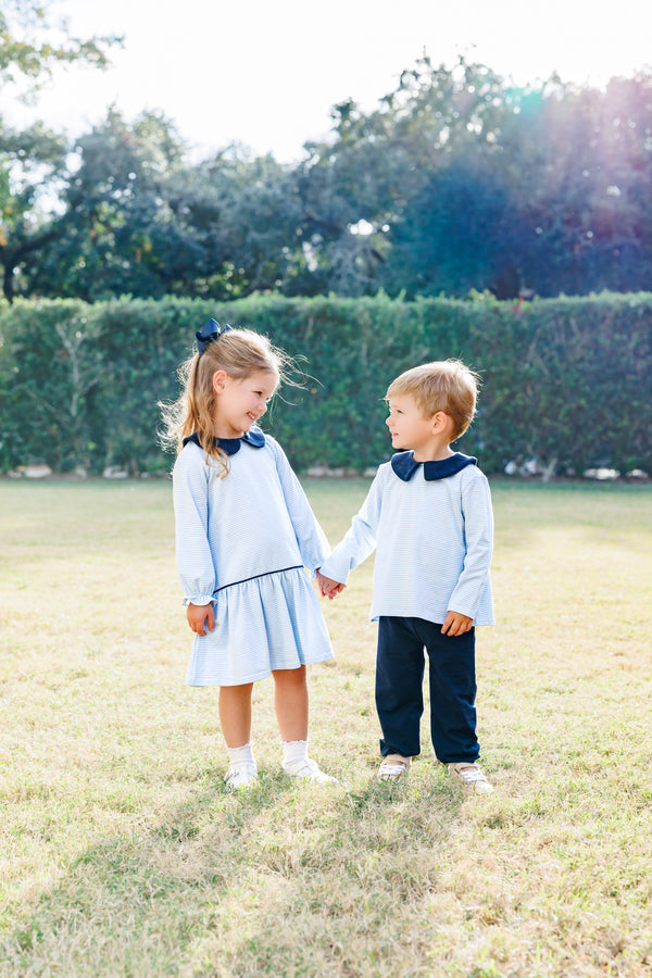 Archie Bloomer Pant Set- Light Blue Stripe/Navy