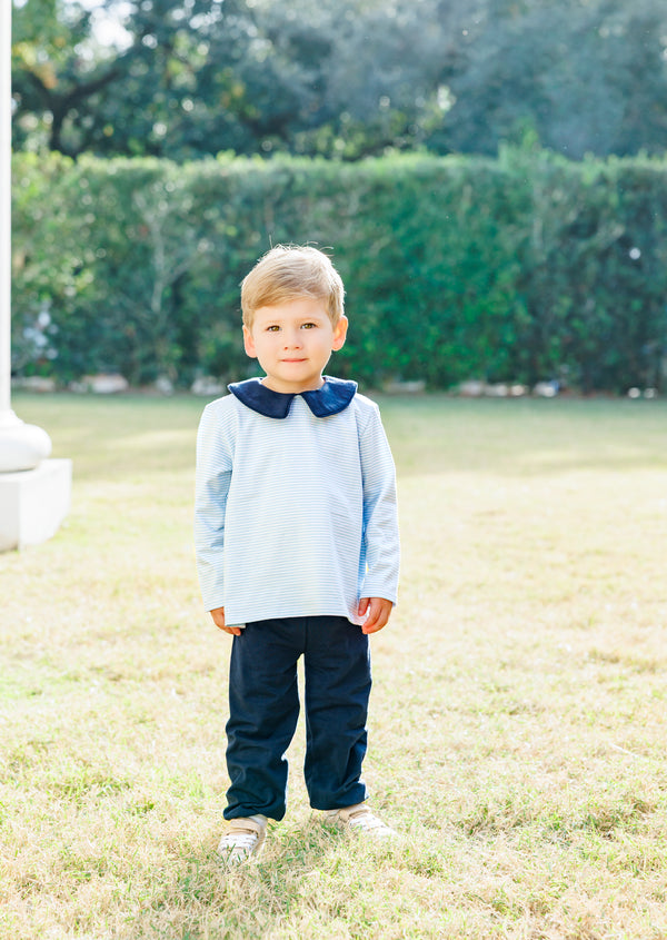Archie Bloomer Pant Set- Light Blue Stripe/Navy