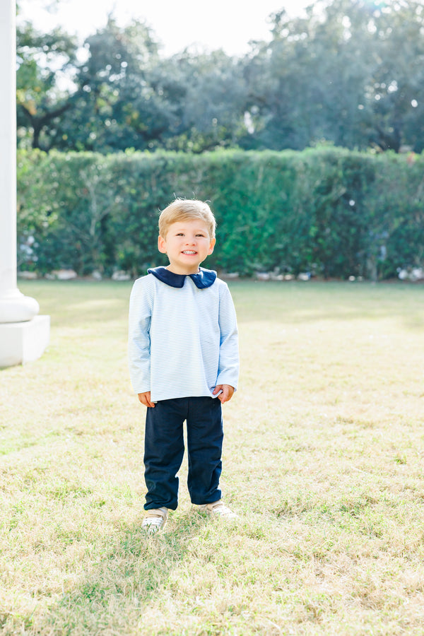 Archie Bloomer Pant Set- Light Blue Stripe/Navy