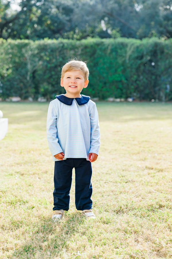 Archie Bloomer Pant Set- Light Blue Stripe/Navy