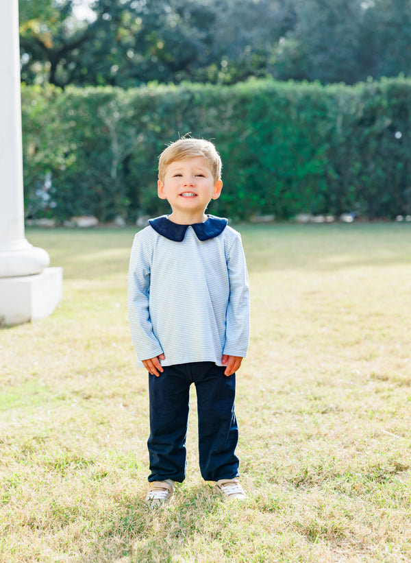 Archie Bloomer Pant Set- Light Blue Stripe/Navy