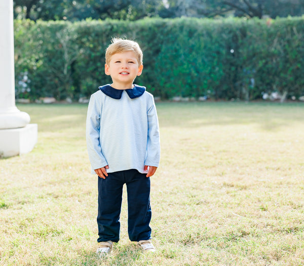 Archie Bloomer Pant Set- Light Blue Stripe/Navy