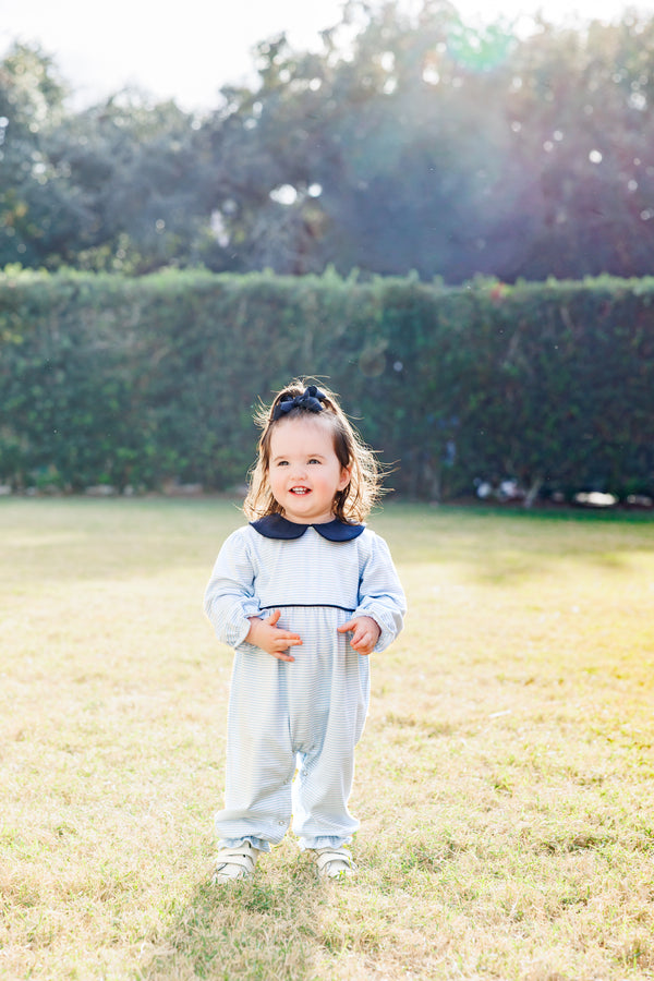 Katherine Romper- Light Blue Stripe/Navy