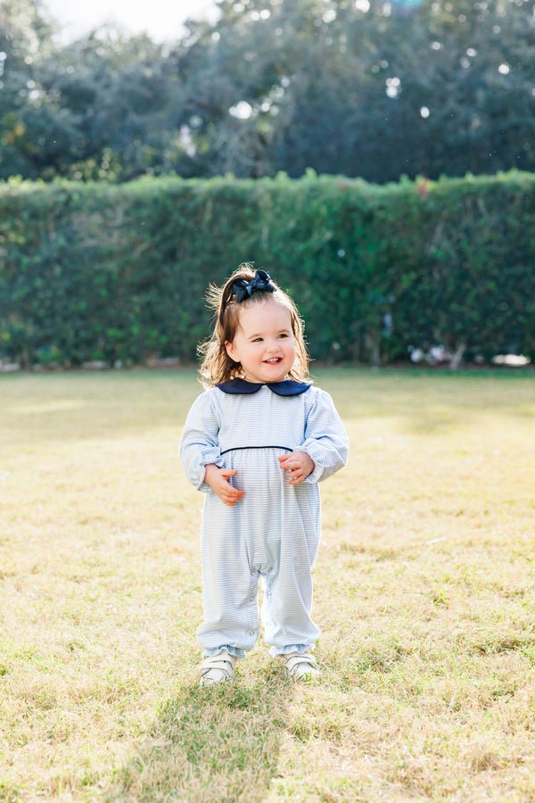 Katherine Romper- Light Blue Stripe/Navy