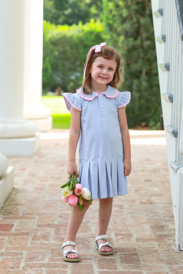 Camilla Dress- Dusty Blue Stripe/Light Pink