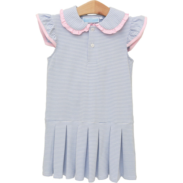 Camilla Dress- Dusty Blue Stripe/Light Pink