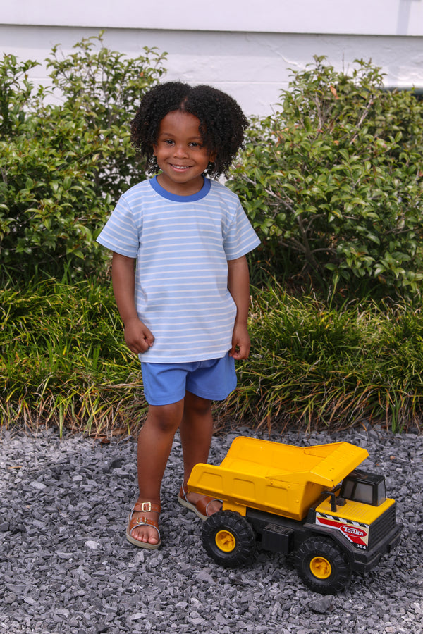 Drew Short Set- Sky Blue Stripe/Blue
