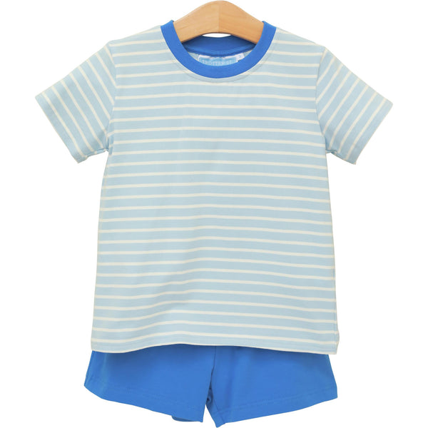Drew Short Set- Sky Blue Stripe/Blue