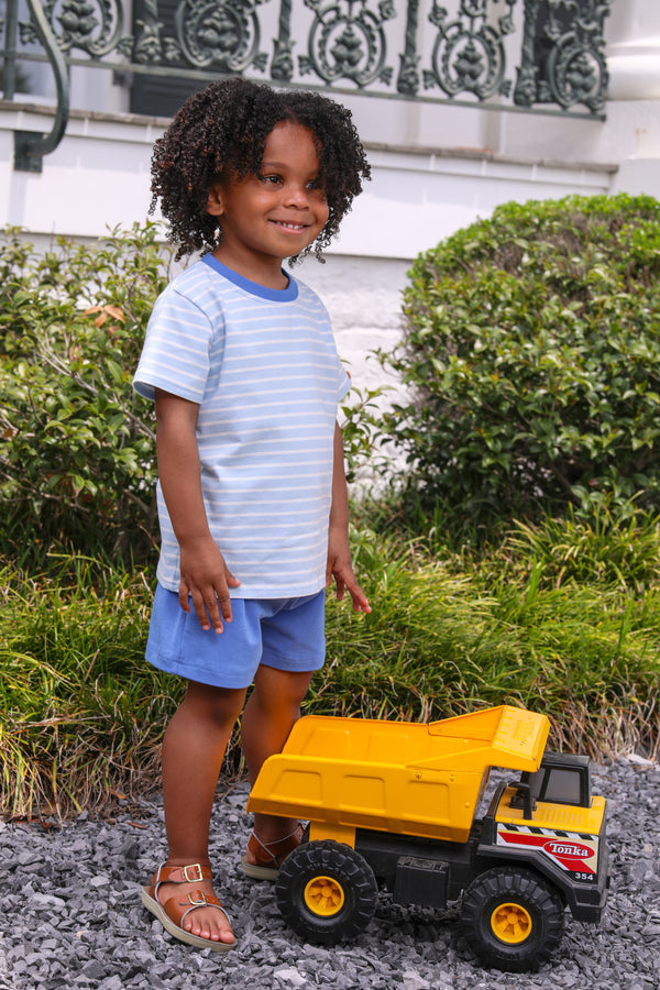 Drew Short Set- Sky Blue Stripe/Blue