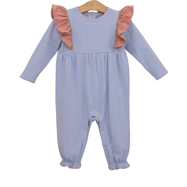 Madison Romper- Dusty Blue Stripe/Mauve