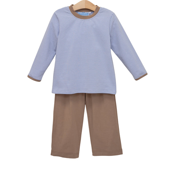 Miller Pant Set- Dusty Blue Stripe/Brown