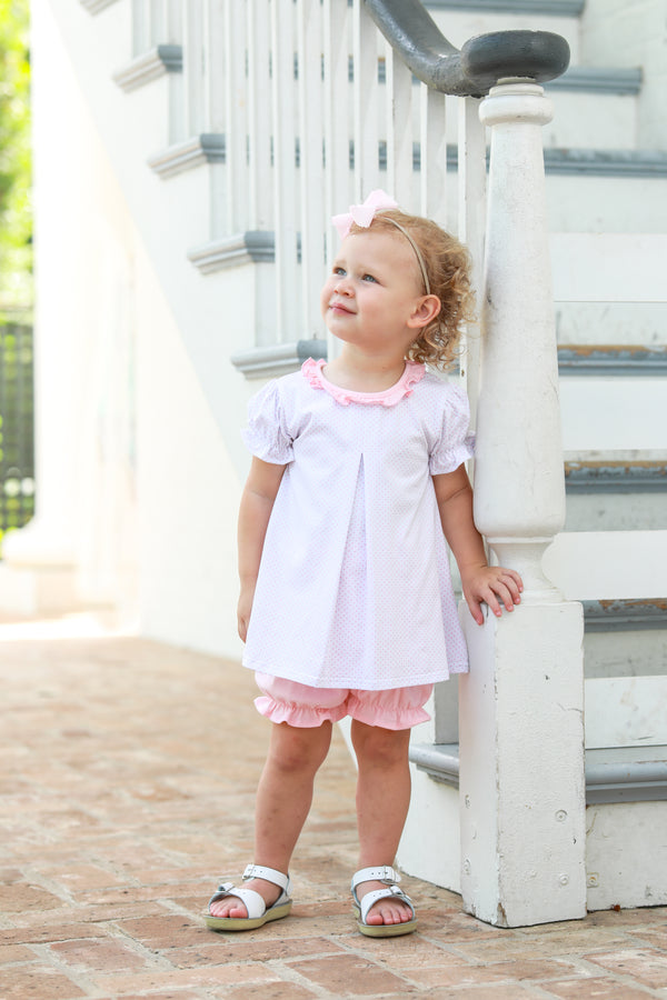 Harriet Bloomer Set- Light Pink Bitty Dot