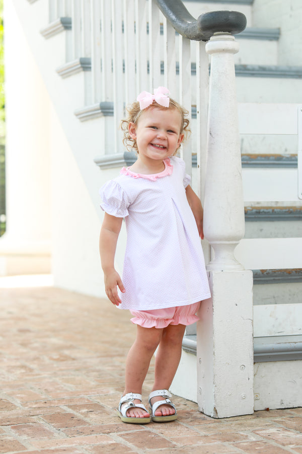 Harriet Bloomer Set- Light Pink Bitty Dot