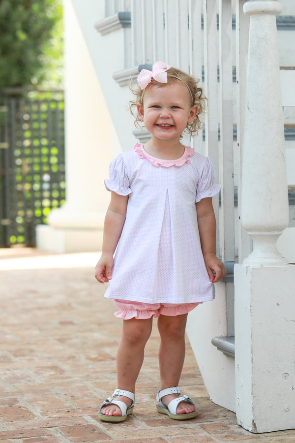 Harriet Bloomer Set- Light Pink Bitty Dot