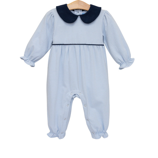 Katherine Romper- Light Blue Stripe/Navy