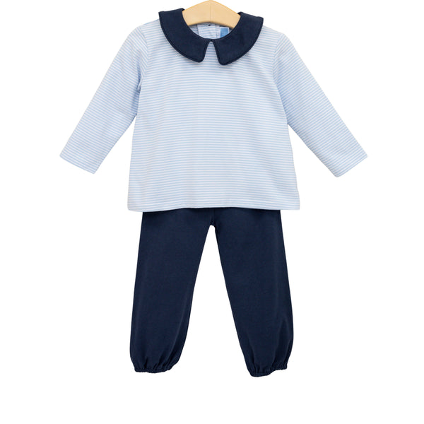 Archie Bloomer Pant Set- Light Blue Stripe/Navy