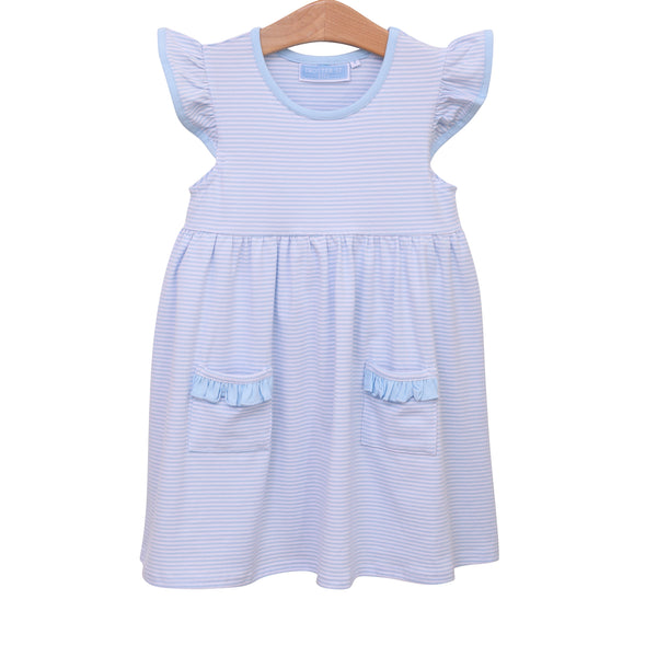Lucy Game Day Dress- Light Blue Stripe