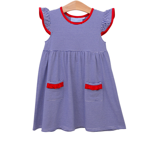 Lucy Game Day Dress- Royal Blue Stripe/Red