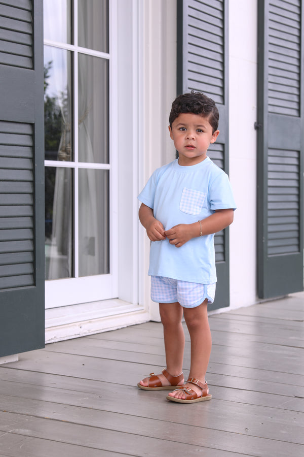 Madden Short Set- Light Blue Gingham