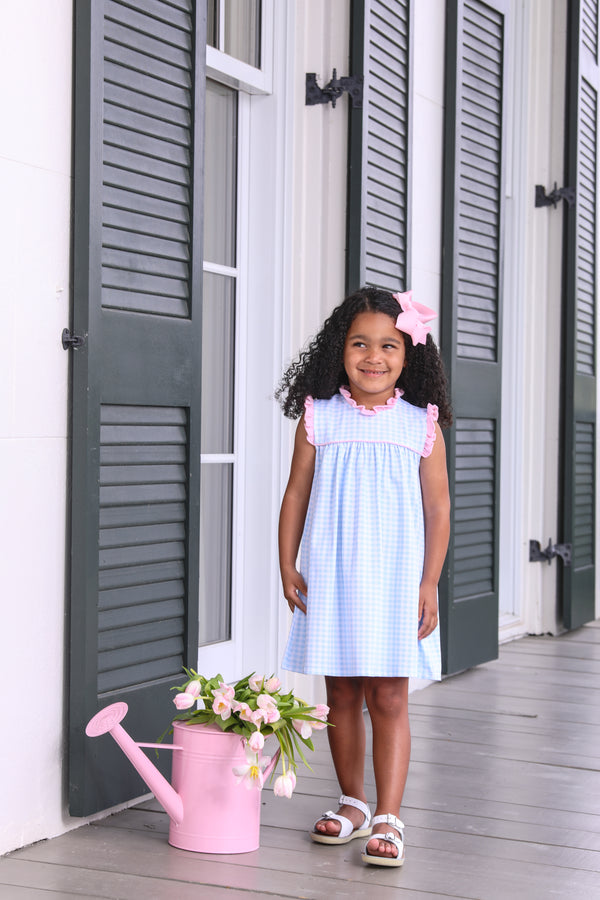 Meredith Dress- Light Blue Gingham/Light Pink