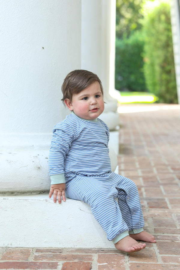 Miller Romper- Blue Stripe/Sage