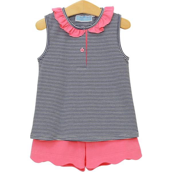 Nora Short Set- Navy Stripe/Pink