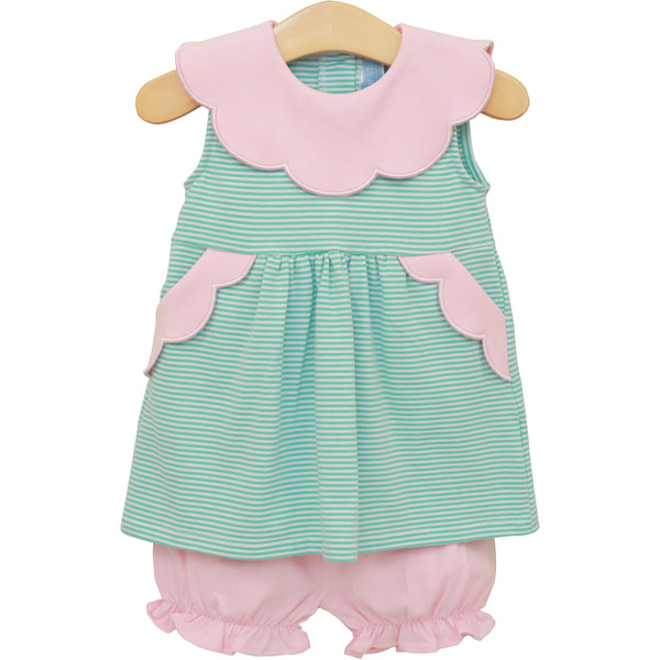 Penelope Bloomer Set- Mint Stripe/Light Pink