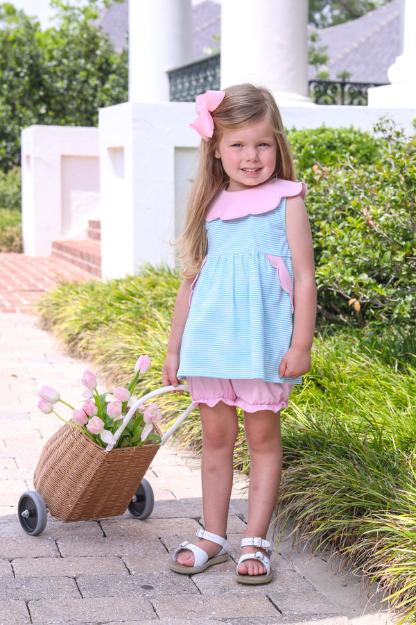 Penelope Bloomer Set- Mint Stripe/Light Pink