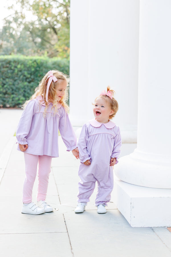 Abigail Romper- Lavender/Light Pink Stripe